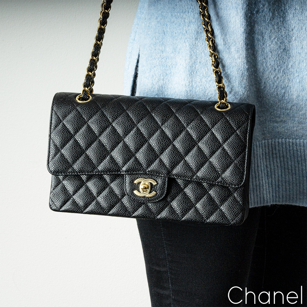 Chanel Small Classic Double Flap Black Caviar Silver Hardware